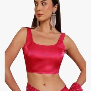 Indian Women Satin Blouse Round Neck With Hook and Eye Saree Choli size 38
